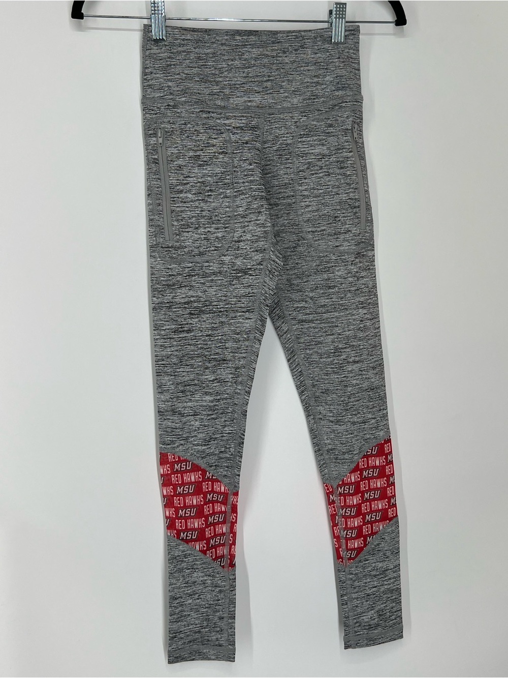 MONTCLAIR STATE UNIVERSITY RED HAWKS Grey Athletic Leggings with Red Knee Panels